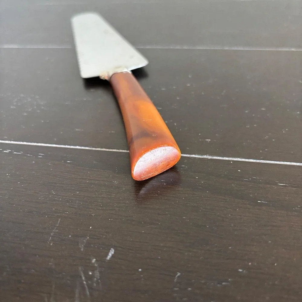 Frontier Forge | Cake Server Stainless‎ Steel Serrated Edge Amber Handle Vintage